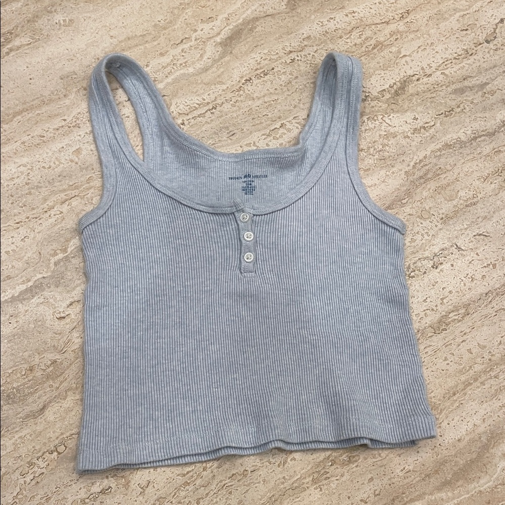 Brandy Melville Light Blue Ribbed Henley Crop Tank